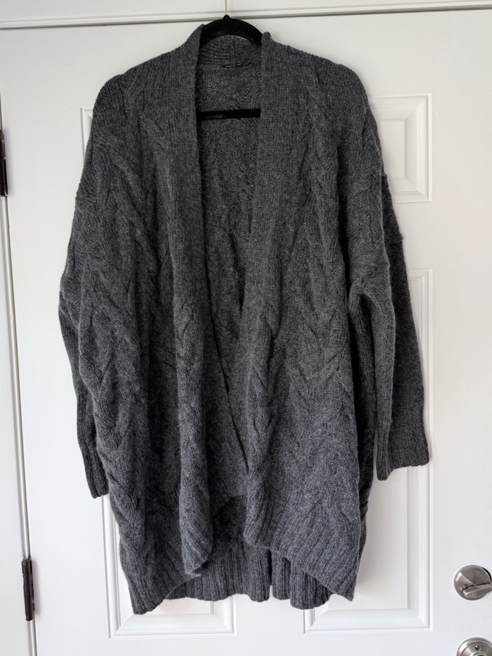 Eileen Fisher size XL GREY LING CARDIGAN MERINO WOOL MOHAIR OPEN FRONT SWEATER